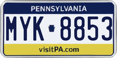 PA license plate MYK8853
