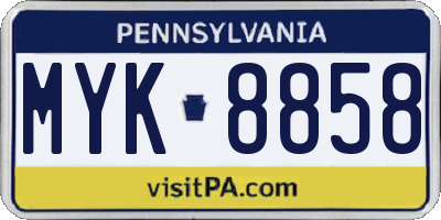 PA license plate MYK8858