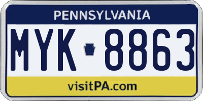 PA license plate MYK8863
