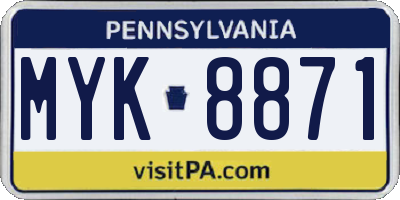 PA license plate MYK8871
