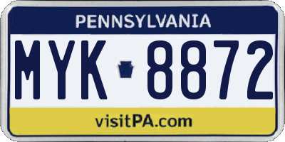 PA license plate MYK8872
