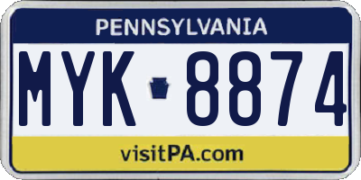PA license plate MYK8874