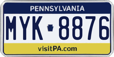 PA license plate MYK8876