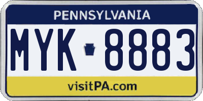 PA license plate MYK8883