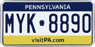 PA license plate MYK8890