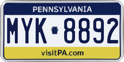 PA license plate MYK8892
