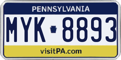 PA license plate MYK8893