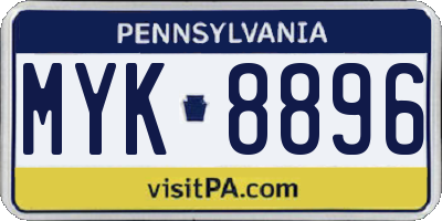 PA license plate MYK8896