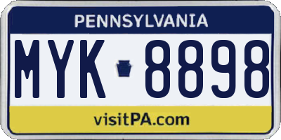 PA license plate MYK8898