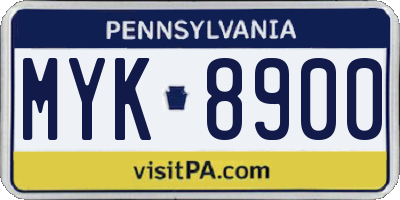 PA license plate MYK8900