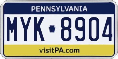 PA license plate MYK8904