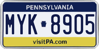 PA license plate MYK8905