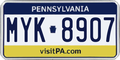 PA license plate MYK8907
