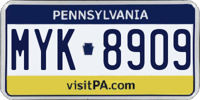 PA license plate MYK8909