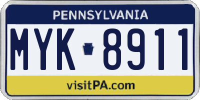PA license plate MYK8911