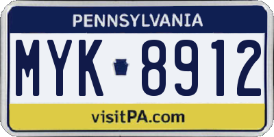 PA license plate MYK8912