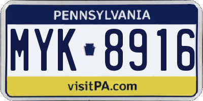 PA license plate MYK8916