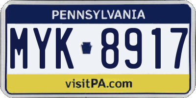PA license plate MYK8917