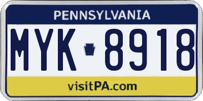 PA license plate MYK8918