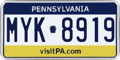 PA license plate MYK8919