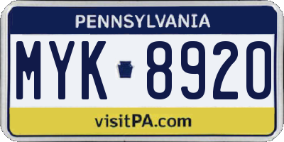 PA license plate MYK8920