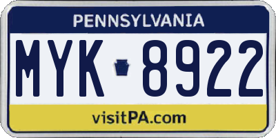 PA license plate MYK8922