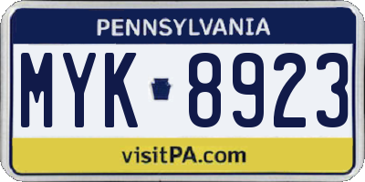 PA license plate MYK8923