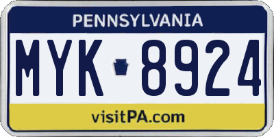 PA license plate MYK8924
