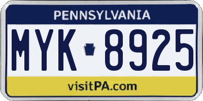 PA license plate MYK8925