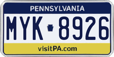 PA license plate MYK8926
