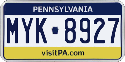 PA license plate MYK8927