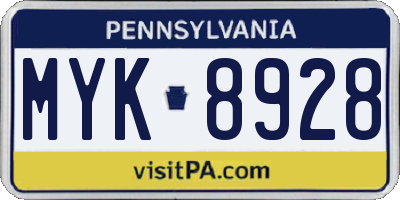 PA license plate MYK8928