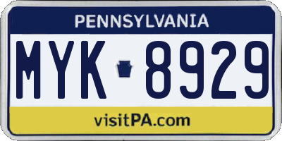 PA license plate MYK8929