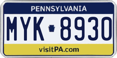 PA license plate MYK8930