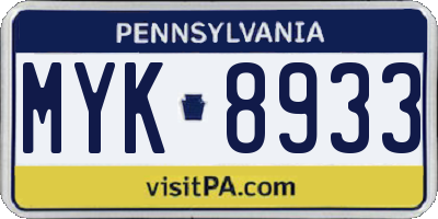 PA license plate MYK8933