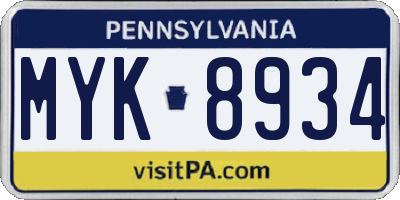 PA license plate MYK8934
