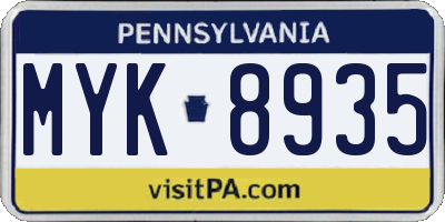 PA license plate MYK8935