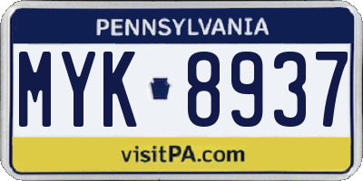 PA license plate MYK8937