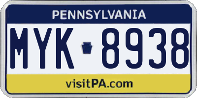 PA license plate MYK8938