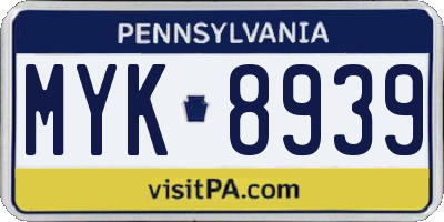 PA license plate MYK8939