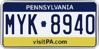 PA license plate MYK8940
