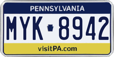 PA license plate MYK8942