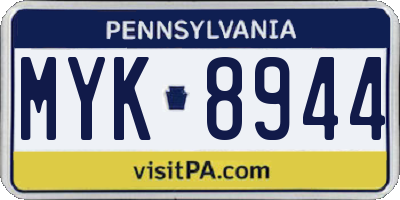 PA license plate MYK8944