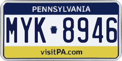 PA license plate MYK8946