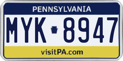 PA license plate MYK8947