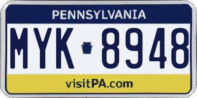 PA license plate MYK8948