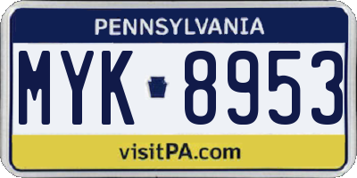 PA license plate MYK8953