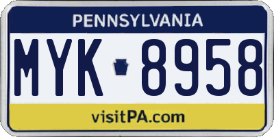 PA license plate MYK8958