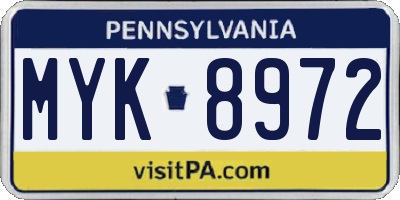 PA license plate MYK8972