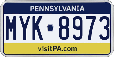 PA license plate MYK8973